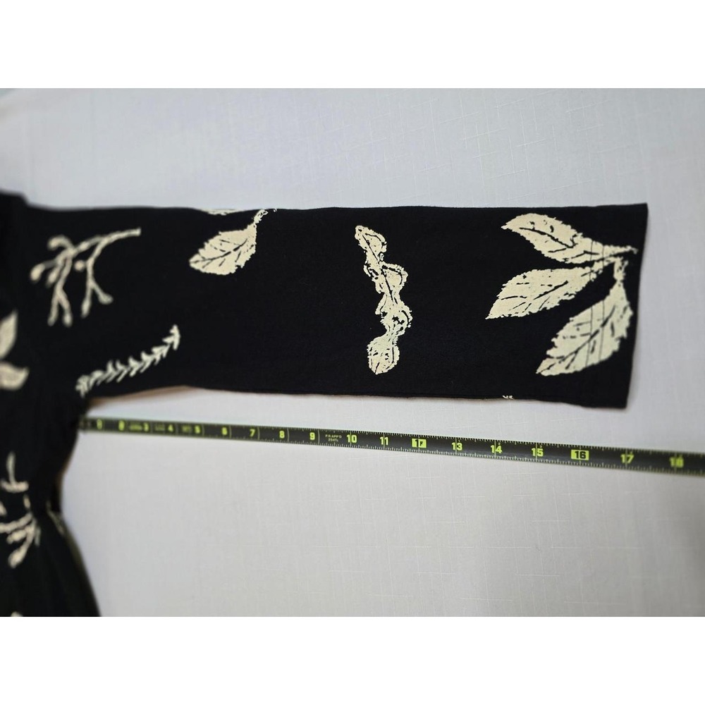 M. MAC Womens Black Cream Leaf Print Hooded Button Front Cardigan Size Large - Picture 6 of 6